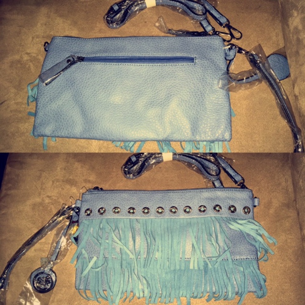 Blue fringe purse